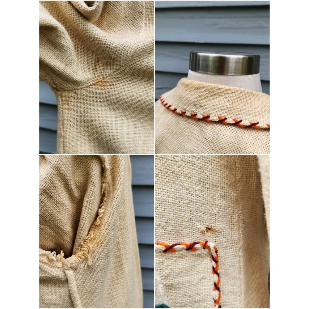 Vintage 50s Mexican Tourist Jacket Cream Embroidered Folk Art Applique Medium - Picture 7 of 8